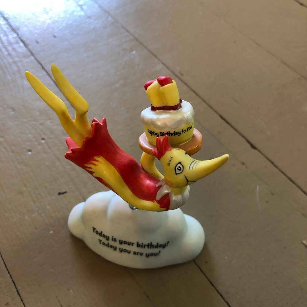 Dr. Seuss Birthday Bird Figurine with Birthday Cake